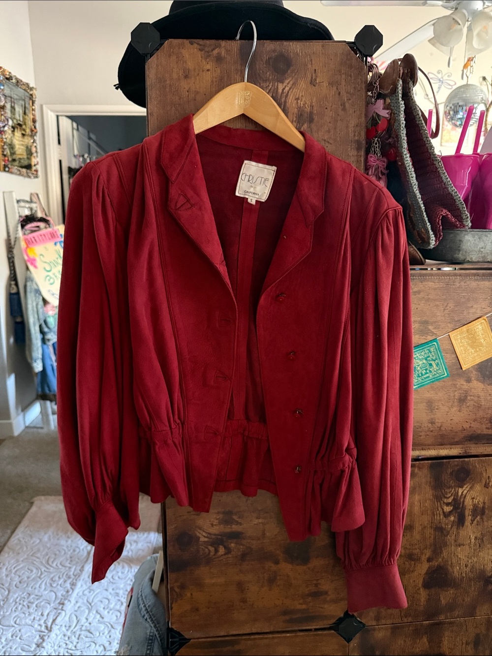 Vintage Soft Suede Red Jacket Stunningly romantic Pirate Sleeves
